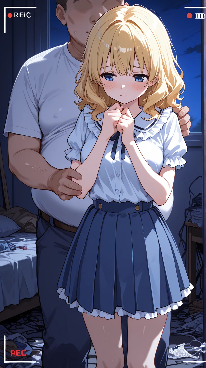 Osaka Station ticket gates、Small breasts, slender、A man in a suit groping the breasts and buttocks of a cute 、A white shirt that fits her no-bra 、Blue and white striped skirt、Her skirt flips up to reveal her cute white underwear、Lift up the skirt、Bare legs and leather shoes、