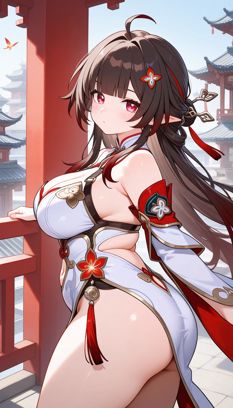 NSFW， zhongfenghua， 1girll， 独奏， Hanfu， ancient_chinese_architecture， flower  field， blossoms， （White smoke：1.3） （realisticlying：1.4）， Zen entanglement， datura， entangled， offcial art， Unity 8k壁纸， ultra - detailed， Beautiful and beautiful， tmasterpiece， best qualtiy， （dynamic angle：1.4）， Glowing skin， （Floating colorful flashes：1） The most beautiful forms of chaos， ellegance， Fauvistdesign， vivd colour， Romanticism Depth of field exotic_dance， half_naked