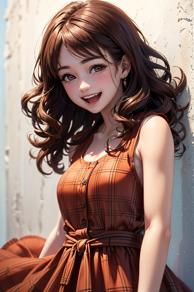 PICTURE REALISTIC, coherent image, detailled image, 1girl‚ brown eyes‚ beautiful eyelashes‚ (chestnut hair)‚ (chestnut hair curto), (chestnut hair curtos e cacheados), (Messy hair) vestimentas, sitting on a bench, breasts big, thick thighs‚ pastel and vibrant colors, chibi style, lineart, simples Ultra details++ , add more details