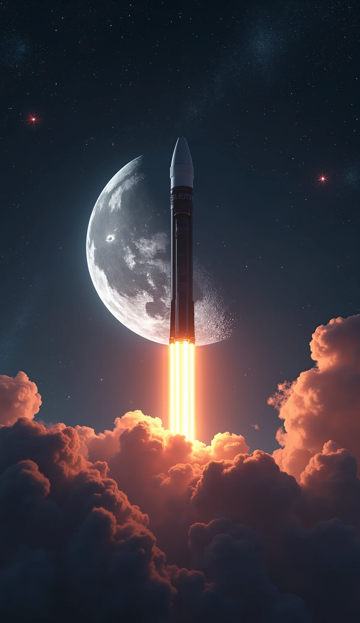 最High Quality、High Quality、Spaceship SpaceX Rocket Crossing the Moon、Night Sky High Definition 8k Wallpaper、View of Earth's Atmosphere in Outer Space、Star and Moon Details、Photorealistically Oriented y、Highly Detailed Atmospheric Scenery、complicated、high detail、nebula、solar system、Cosmic rays、SpaceX Space Rocket。
