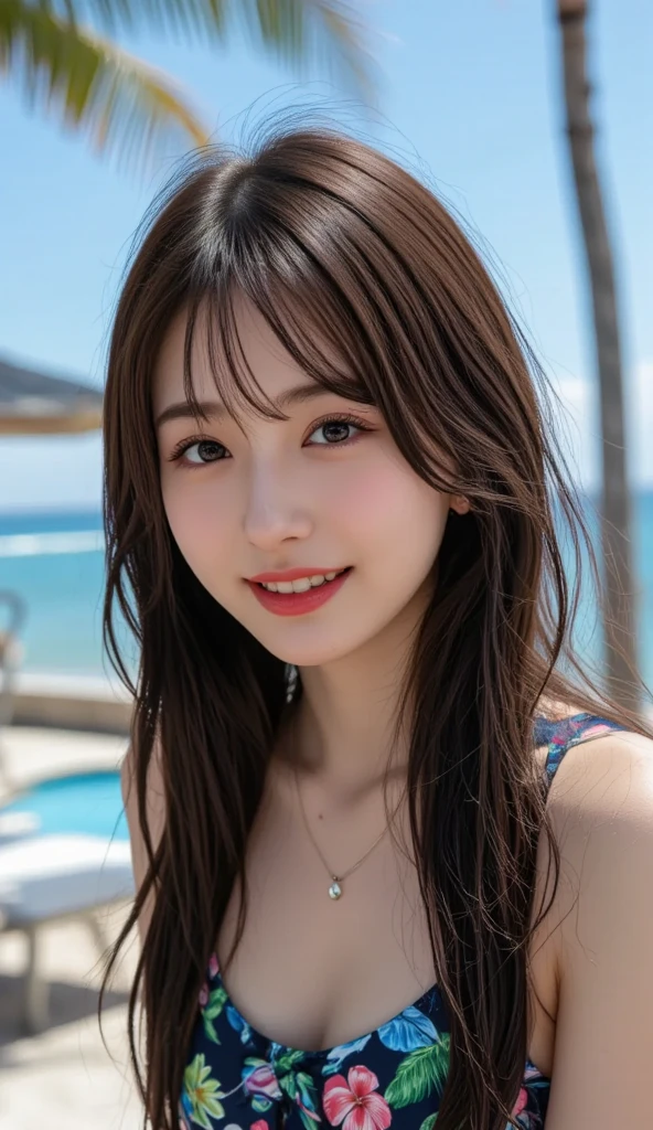 (masterpiece:1.2, highest quality), blur the background,Full body photo,1 High school girl, (), brown hair,(nude),brighes,blushing face,smile,Highly detailed face and skin texture, healthy skin,(beach),4K resolution