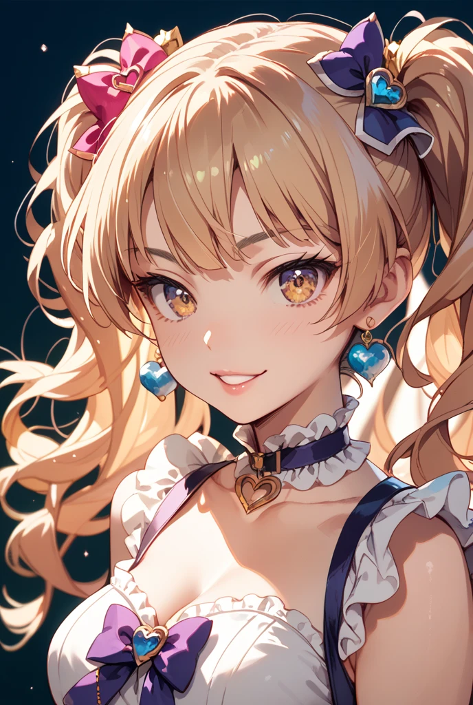 Drill Hair, curtained hair, Hair Bun, Big Hair, Medium Hair, リボンHair Bunド, Heart-shaped pupils, Raise your eyebrows, smile, Pursed lips, Surrealism, Renaissance, anime, anime style, Cinema Lighting, Depth of written boundary, God's Rays, Cast a Shadow, Fujicolor, First Person View, throw, Wide-angle, anime style, Surrealism, 超High resolution, retina, masterpiece, Accurate, Textured skin, Attention to detail, High resolution, 16K