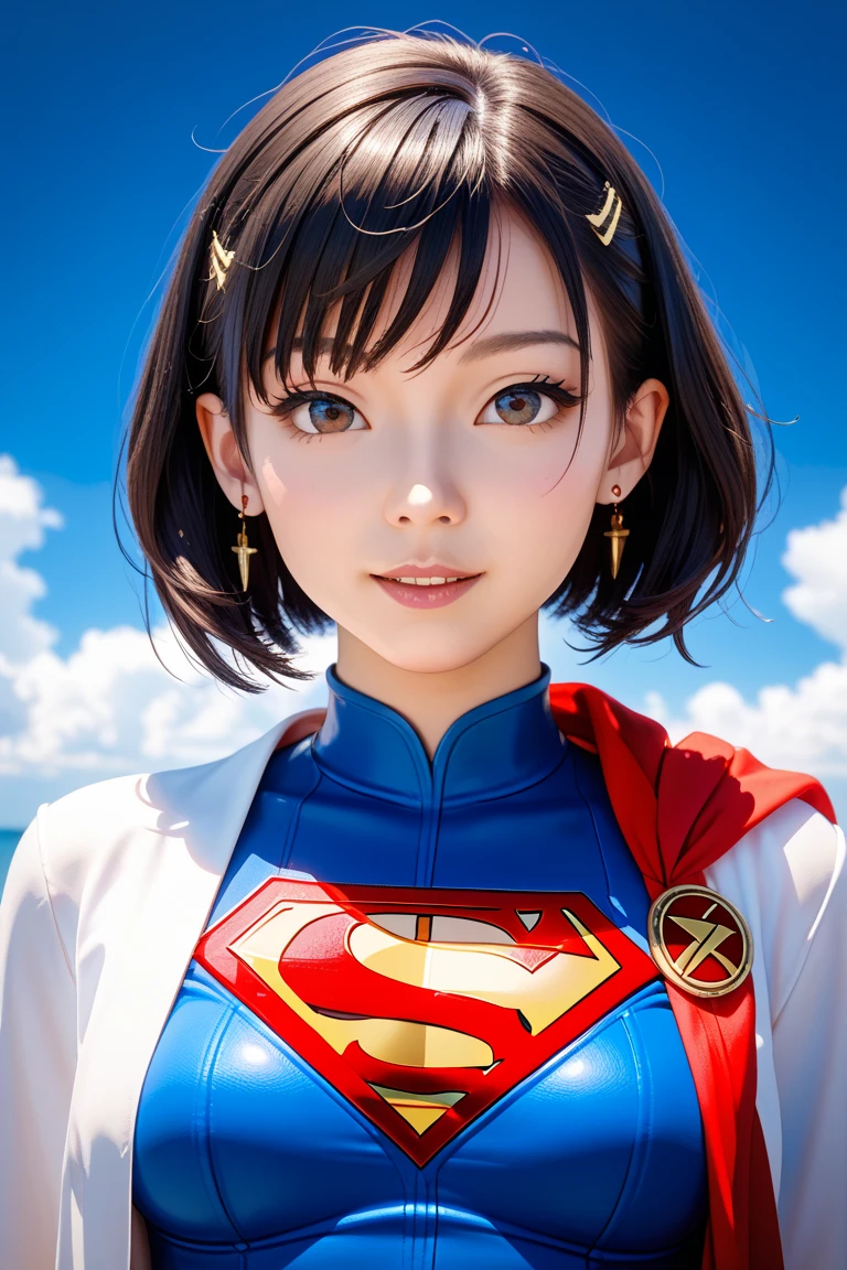 (8k),(masterpiece),(Japanese),(13-year-old girl),((innocent look)),((Childish)),From the front and above,smile,cute,Innocent,Kind eyes,flat chest, Slender,Hairless vagina,sexy revealing SnowPrincessw,short,Hair blowing in the wind,Black Hair,strong wind, Disney Castle, Camisa, superhero