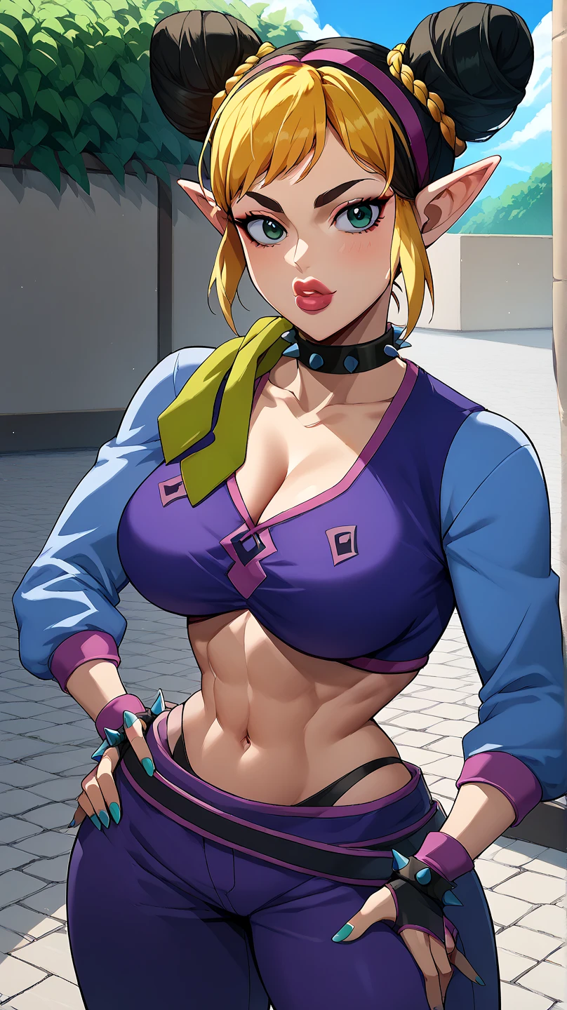 (masterpiece, best quality:1.2), cowboy shot, solo, 1girl, juliet starling, looking at viewer, twintails, blonde, blonde hair, crop top, flops, midriff, masterpiece, best quality, highly detailed, volumetric lighting, modern mansion bedroom, comfy, 1girl, big breasts, big tits, playful, comfy, sexy brat, from above