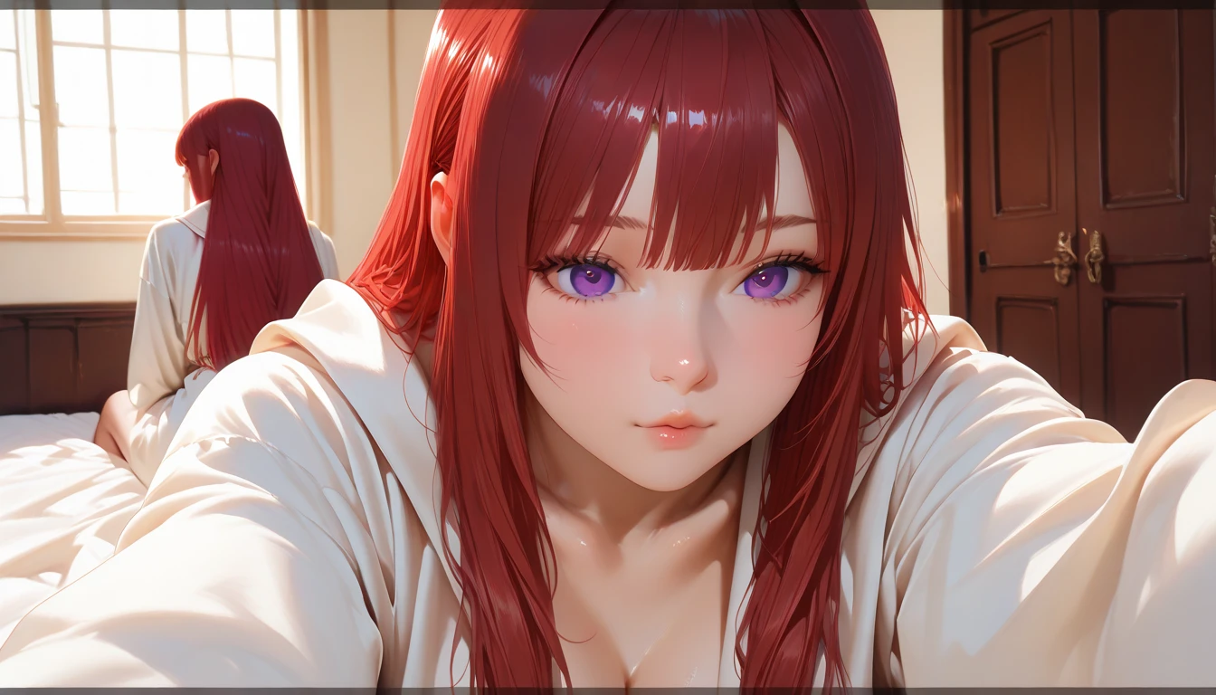 master part, high, high quality, detailed face, detailed body rendering, full body 1girl, solo, nude, nude shoulders, Kushina Uzumaki, large breasts, dark lips, lying face up., Blushes, glamour pose, smile, long hair, green eyes, hair clip, bracelet, necklace, forest, night