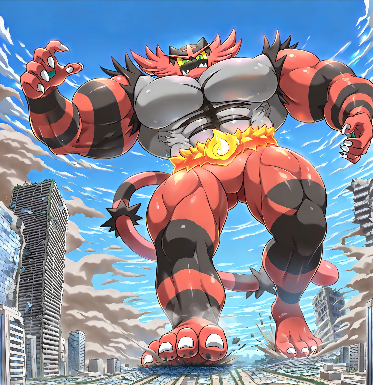 ((1nc1n, pokemon (creature), Incineroar, fire belt,)) (kemono - SeaArt AI