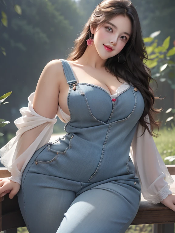 Makima de l'anime "chainsaw man", bbwchan, corps entier, magnifique et ultra détaillée. Ssbbw, obésité morbide, Cheveux rouges, yeux jaunes, visage gras, visage ultra détaillé et doux. Chemise, jupe en jean, pose dynamique, soleil, gros ventre rond et moux
