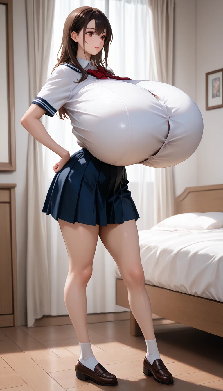 ((highest quality、8k、masterpiece:1.3)),((((fullbody shot)))),Ultra-high resolution,big eyes,Japanese,bangs,(a girl),(1 girl),((20 years old)),((facing at viewer)),(long hair),(((black sailor uniform))),grin,((sitting on chair)),(pleated mini skirt),(((pussy))),((pubic hair)),((skirt lift))