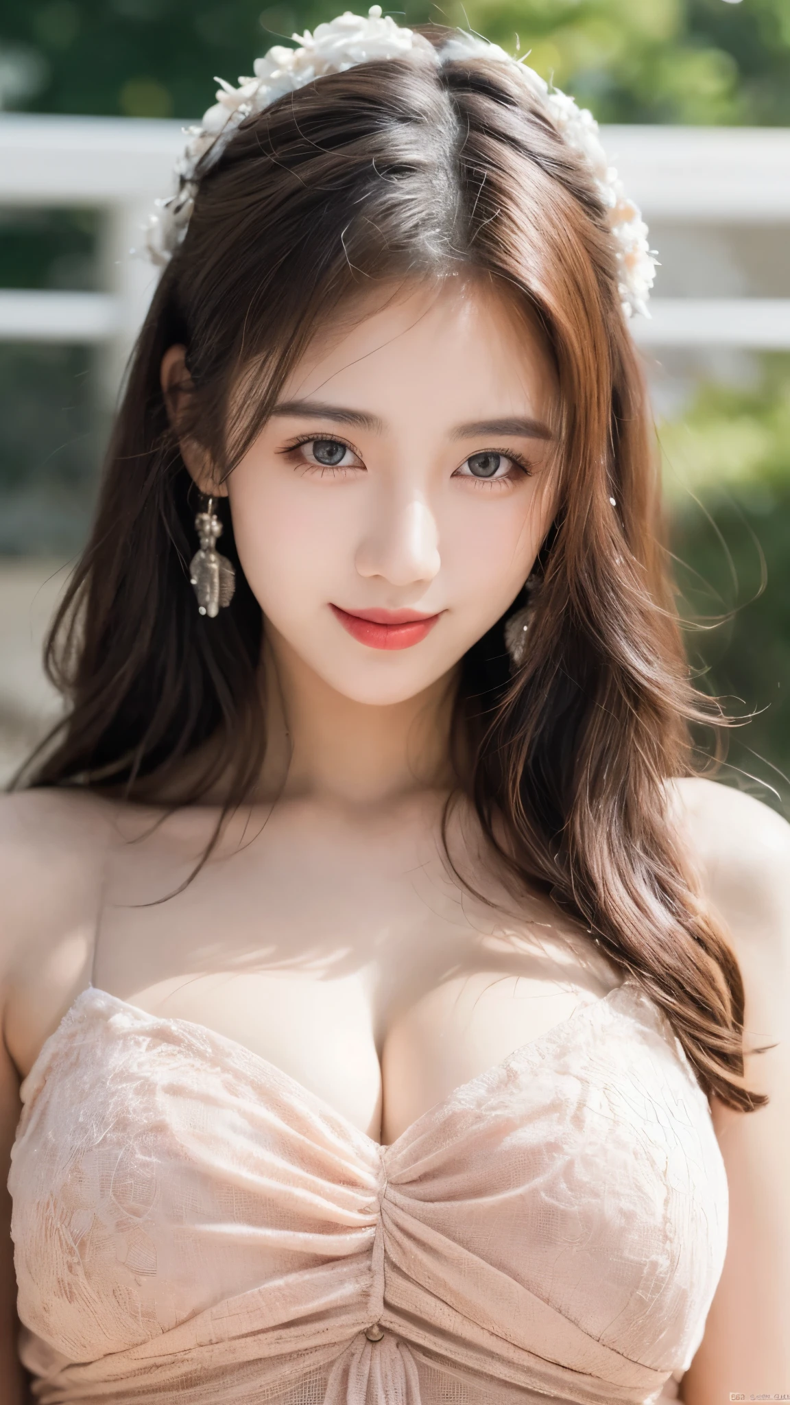 (エクスタシーを感じている:1.5)、(bare breasts:1.5)、(big breasts:1.5)、(RAW Photos), (Realistic), (masterpiece), (highest quality), High resolution, 8K resolution, (Intricate details), (Volumetric Light), Portraiture, woman,, short hair, Straight hair, Layered Hair, Brown haired, Highly detailed eyes, Source order, Very thin eyebrows, Highly detailed skin, Highly detailed mouth, Highly detailed nose, Cute like an idol, smile, ((Thick lips)), ((Look at the viewers)), (Elegant blouse)、Cleavage、Cleavage、The color of the clothes is up to you、The color of her underwear is see-through red、