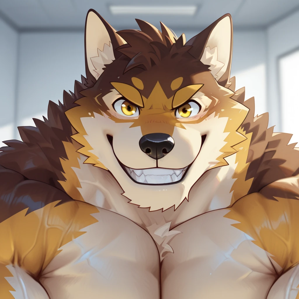 (solo, male:1.1, canine, wolf:1.1, werewolf, muscular, musclegut, mature male, older, facial hair, beard, happy, blushing, grey fur, teal eyes:1.1, body hair, full-body:1.1, by doooo2424, by physen), (best quality:1.2, 4k, 8k, highres, masterpiece:1.2), ultra-detailed, (realistic:1.37, photorealistic:1.37), HDR, UHD, studio lighting, ultra-fine painting, sharp focus, physically-based rendering, extreme detail description, professional, vivid colors, bokeh, portraits, wolf-human hybrid, strength, power, fierce expression, mysterious background lighting, surreal atmosphere