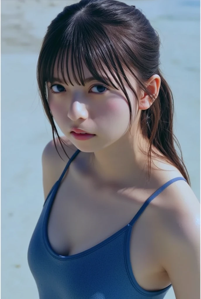 (8k, 4K, Highest quality, High resolution, 超High resolution:1.1), (masterpiece, Realistic, photo-Realistic:1.1), One girl, face, close, Twin tails, , Iris,, (View your viewers:2),, Long eyelashes,, small face, Big eyes, Exposing shoulders, High Contrast,Japanese,Swimwear