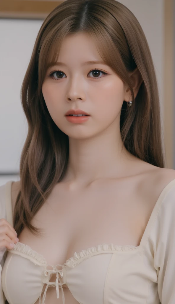 photograph, photorealistic,(masterpiece:1.2), best quality, highres,extremely detailed CG,perfect lighting,8k wallpaper,candytt ,offshoulder, fluffy middle long hair, bangs, nude , No cloth, have vagina, small breast, sweet smile, soft light, rim light, beautiful shadow, low key, (photorealistic, raw photo:1.2), (natural skin texture, realistic eye and face details), hyperrealism, ultra high res, 4K, Best quality, masterpiece, pose lying on the bedroom, in the dark, Full body, NSFW