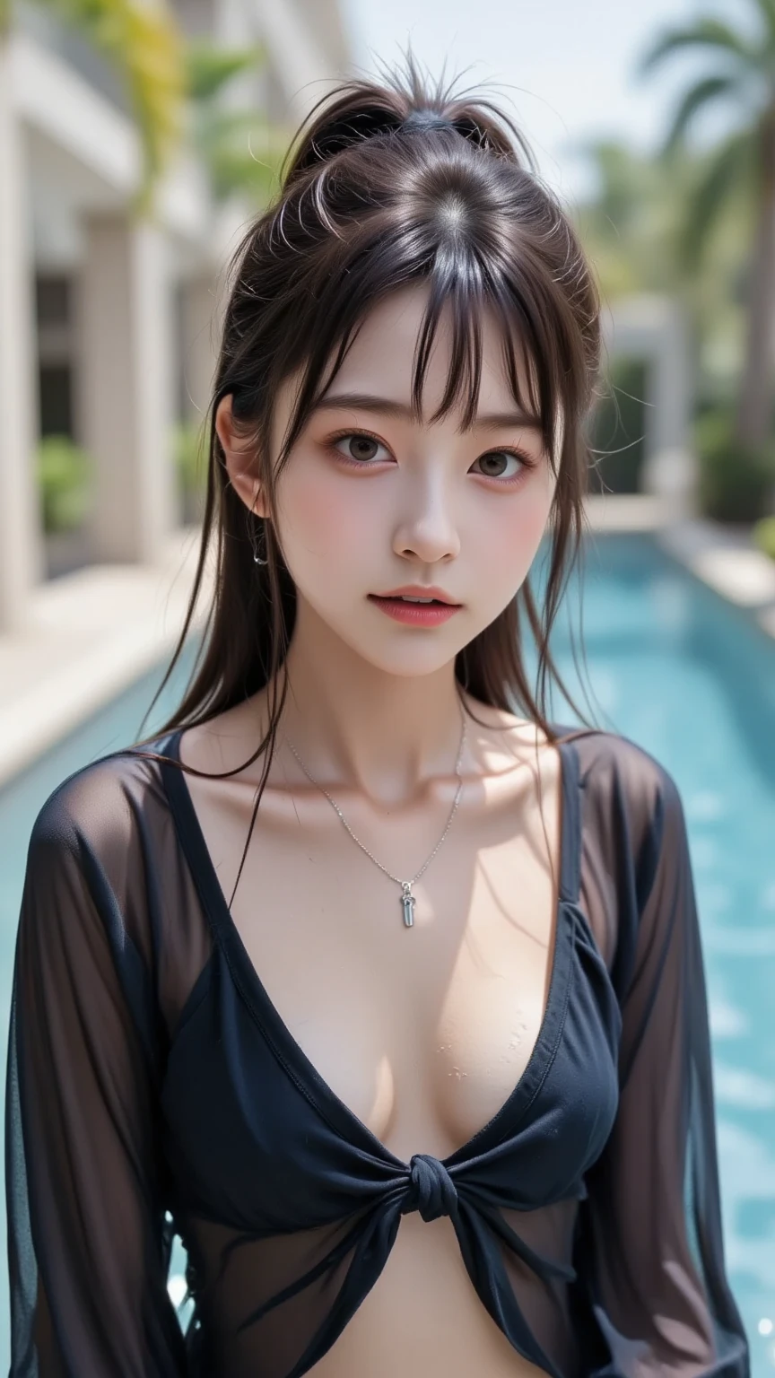 ((highest quality、Masterpiece、High resolution))、(((Zoom photo of upper body)))、(A shy smile:1.2)、One woman、Clear、Santa Claus、Cleavage、Trimmed bangs、Black Hair、Night in the city