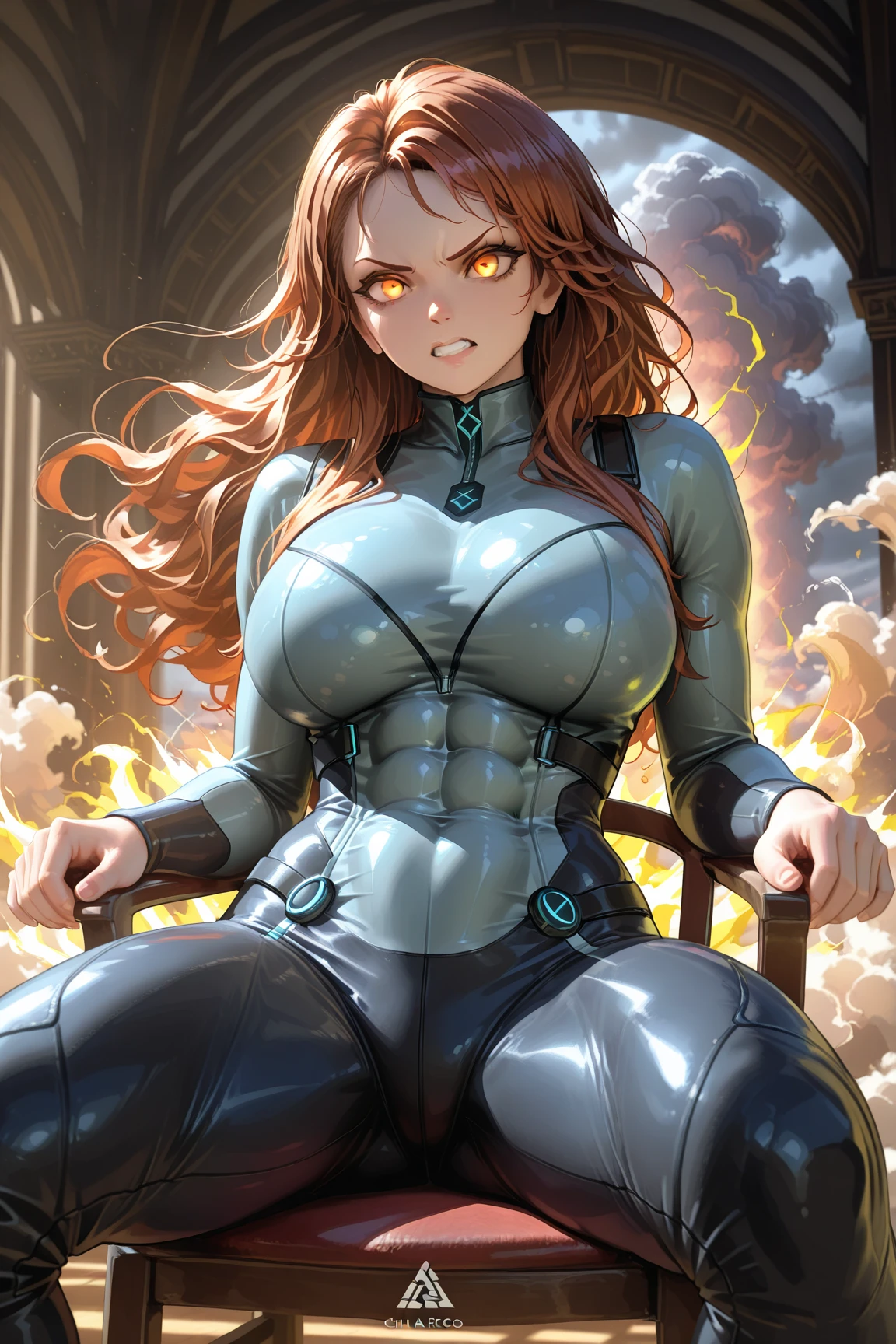 1 woman, long hair, large breasts, ((detailed eyes:1.2, brown eyes)), ((superhero outfit, cybersuit, boob window)), nsfw, sexy, sensual, masterpiece, top quality, best quality, official art, beautiful and aesthetic:1.2), extreme detailed, colorful, highest detailed