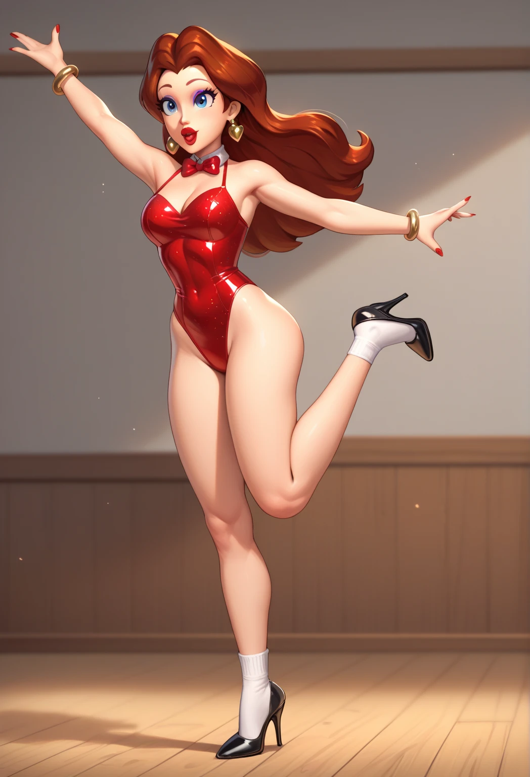 "(best quality,highres:1.2),ultra-detailed,realistic,cosplayer,awkward strip tease,Jessica Rabbit,convention,enthusiastic fans,costume,attention-grabbing,body confidence,vibrant colors,large crowd,playful atmosphere,energetic music,flashy stage lights,sexy movements,dynamic poses,expressive facial expressions,creative props,eye-catching backdrop,exciting energy,fun-filled event,captivating performance,surreal ambiance,celebration of self-expression,spirited audience,memorable moments,photography opportunities,euphoric atmosphere,unforgettable experience"