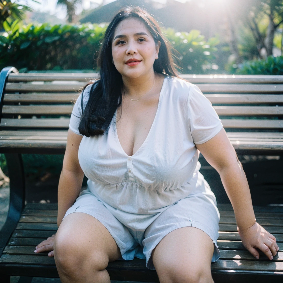 a woman padded different bra and saree,big cheeks, curvy, hourglass figure, swooping breasts, deep cleavage, open arms, sexy armpits,big penis, nipples, ass, necklace, (cinematic:1.3), intricate details, (ArtStation:1.2),there is a wooden bench sitting on the side of a lake, setting in nature, wood chair, sit on a bench, peaceful environment, sitting in front of a lake, peaceful scene, bench, sitting alone, peaceful atmosphere, serene environment, benches, tranquility, quiet and serene atmosphere, sitting near a river, sitting on a bench, serene scene, sitting,