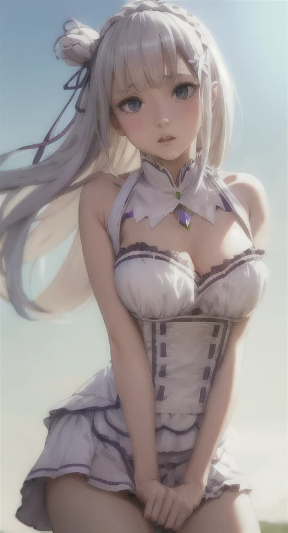 ((Best Quality)), (ultra-detailliert), ((Extremely detailed)), (Beautiful), ((Kawaii Girl)),(two side up hair)、((masutepiece)),Platinum Blonde Hair,Long hair, hair between eye, Wavy Hair, Long sideburns,Jade-colored eyes, White skin,Colossal tits、Rabbit ears,Slender body,playboy_bunny,Standing,Look Camera,One Woman,Anime