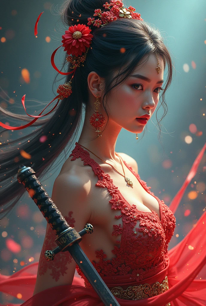 arafed asian woman with horns and a black dress posing for a picture, ross tran 8 k, chengwei pan on artstation, cinematic. by leng jun, karol bak uhd, beautiful digital artwork, beautiful oriental woman, wlop and ross tran, 4 k detail fantasy, ross tran and wlop, cgsociety uhd 4k highly detailed, cloth remove, resize fit breast