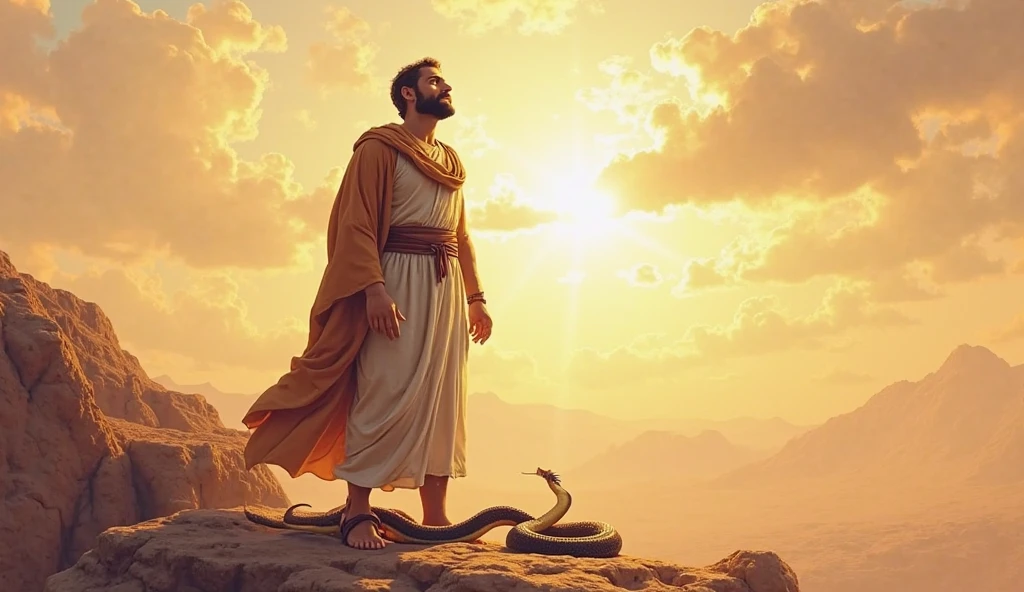 biblical history: man stepping on snake