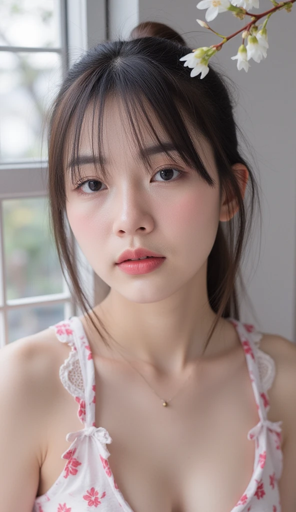 (Isolated on white background:1.5)、From above、((Wearing a white camisole dress:1.5))、(masterpiece、top-quality) 、Soft lighting、absolutely outstanding image, very extremely beautiful、masterpiece, top-quality,Photos, kawaii、(Colossal tits:1.2)、20 year old girl、(The skin is reddened:1.3)、Young adorable Japan face, dewy skin, close up of face, Young Face, soft portrait shot 8 k, If々Shishi Japan girl realistic young idol、Young cute gravure idol、Young Sensual Gravure Idol、Young gravure idols、model in Japan