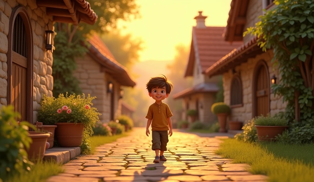 18+Young tall boy sad in village ai 3d image cartoon type cute