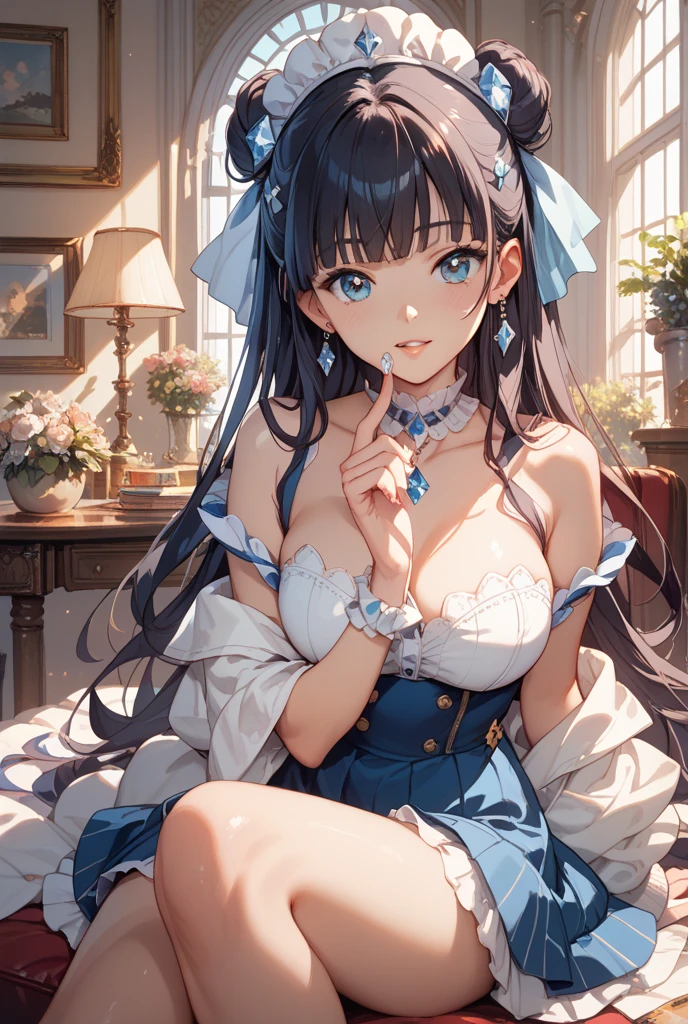 Masterpiece、Highest quality、Super detailed、1 girl、(Big Tits)、Fluffy and soft long hair、Blue Eyes、Cleavage、Navy Blue Hair、Lori