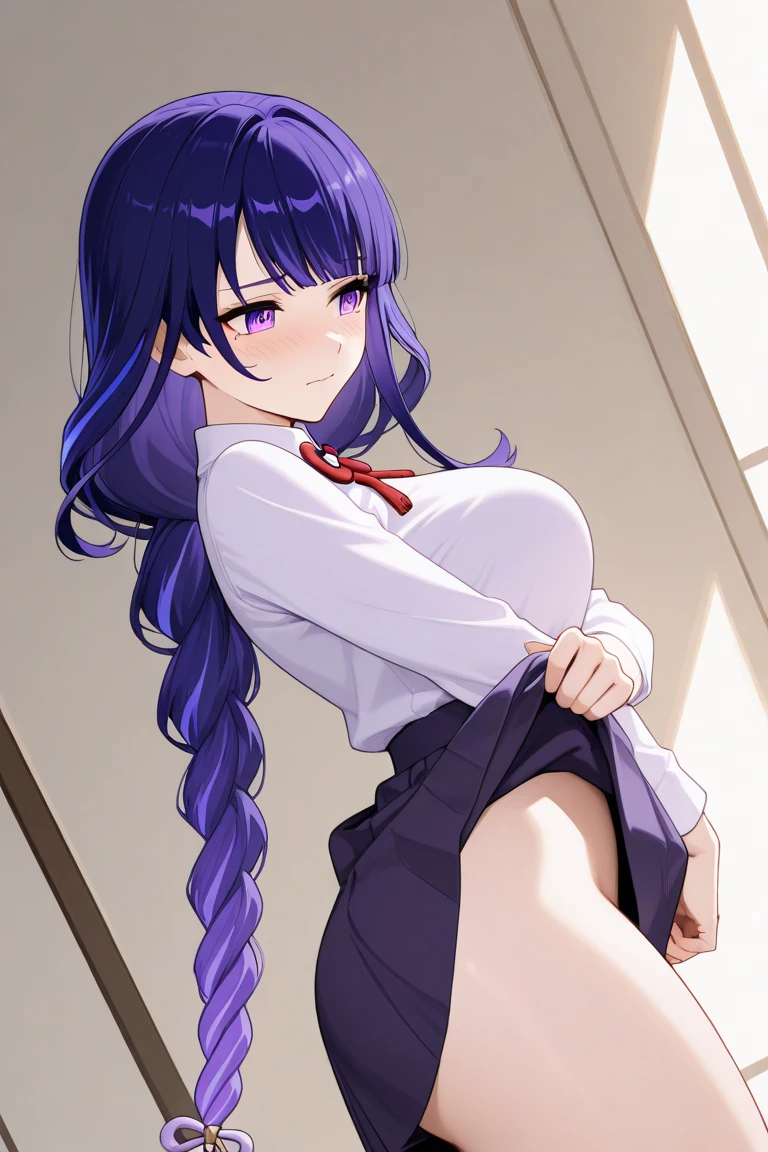 irishrt, power symbol-shaped pupils, very long hair, large breasts, earrings, pantyhose, white shirt, pencil skirt, smile, office, from back, highly detailed, HD, 4K, Masterpiece, highres