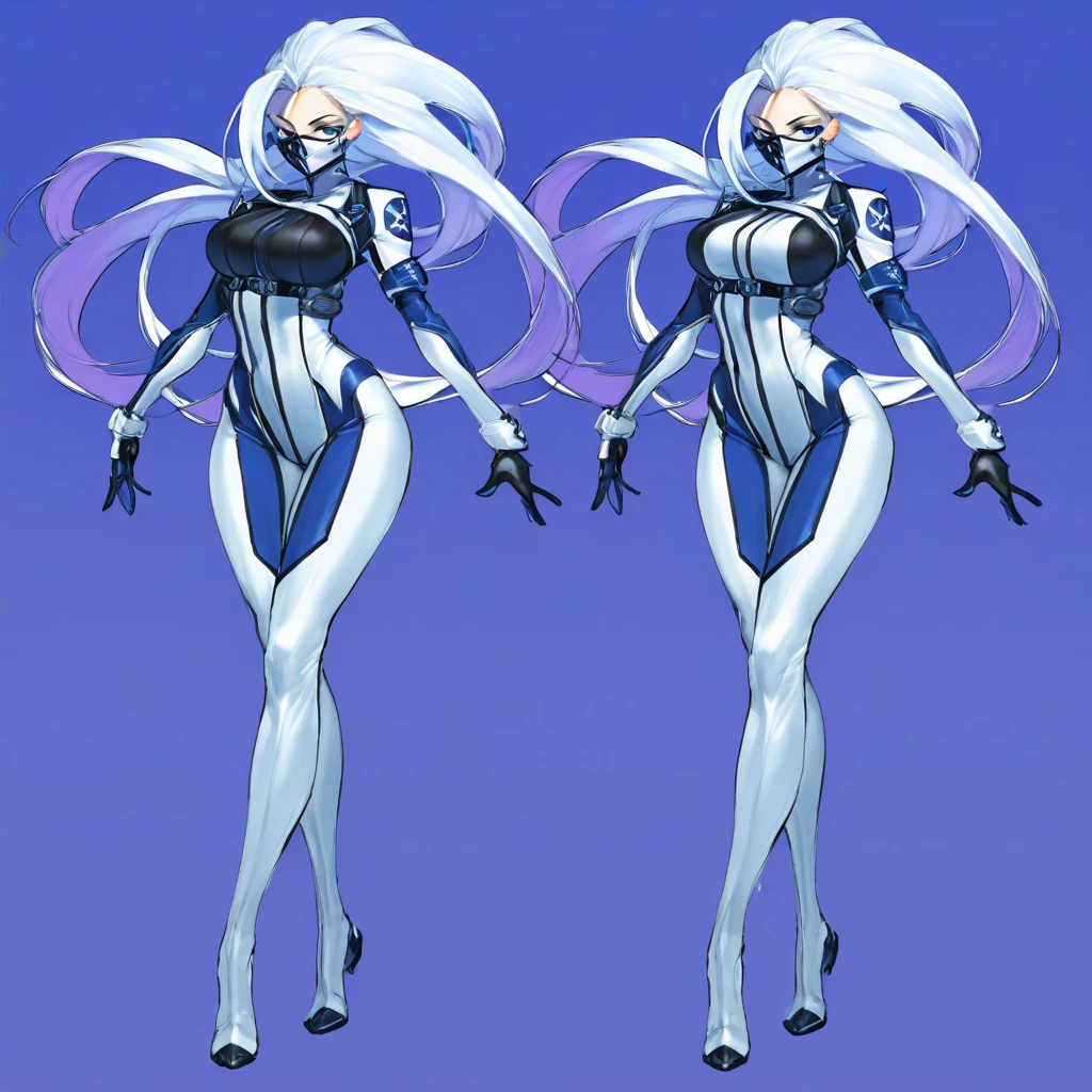 ultra-detailed, Explicit, Beautiful body, Beautiful Nose, Beautiful character design, perfect eyes, perfect face, ultra highres, 4K, beautiful legs, perfect legs, Nice hands, Perfect hand, Masterpiece, Best Quality, Highly detailed, illustration, absurdres, street fighter, doll suit, shadaloo doll, dollsuit, girls, multiple girls, expressionless, blank eyes, looking at viewer, red gloves, emotionless, black latex, corrution, mind control, female combatant, full body, hypnotized, unhappy trance, full body suit, ribbed bodysuit, both arms at side, obey, perfect female body, extremely glossy latex, hypnosis, hypnoLora, empty eyes, Mind control device, poses, submissive_pose, Slave, hat, necktie, stand up straight, standing, standing at attention, hat, necktie, belt, latex, ribbed bodysuit, thighhighs, garter belt, Fighting Stance, extending the right arm from the shoulder into the air with a straightened hand, military, thigh boots, white hair, red eyes, long hair, The Grandmaster, Trails into Reverie / Hajimari no Kiseki,