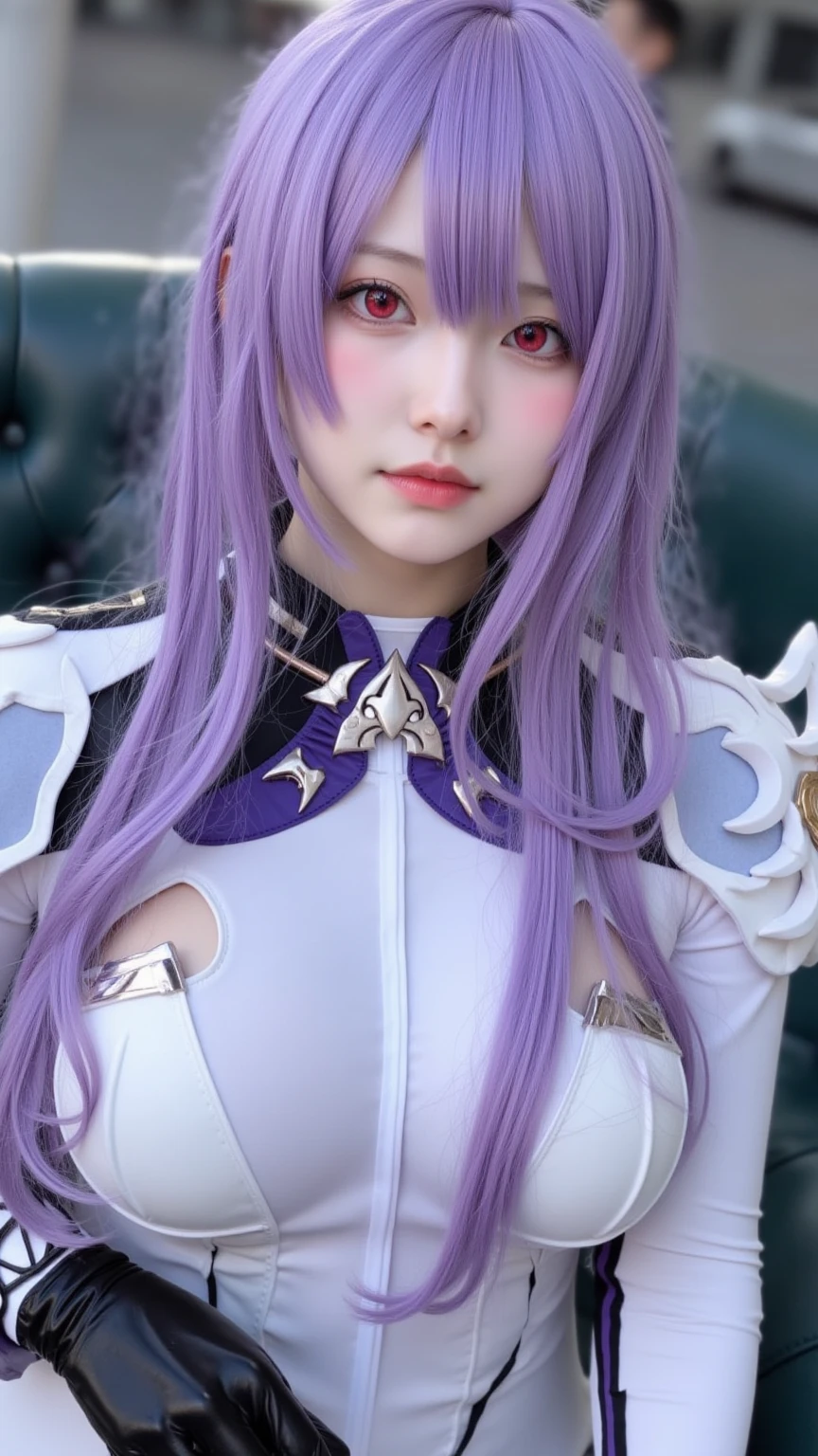 1girl,huge breast, purple hair, high quality, ultra detailed, masterpiece, realistic