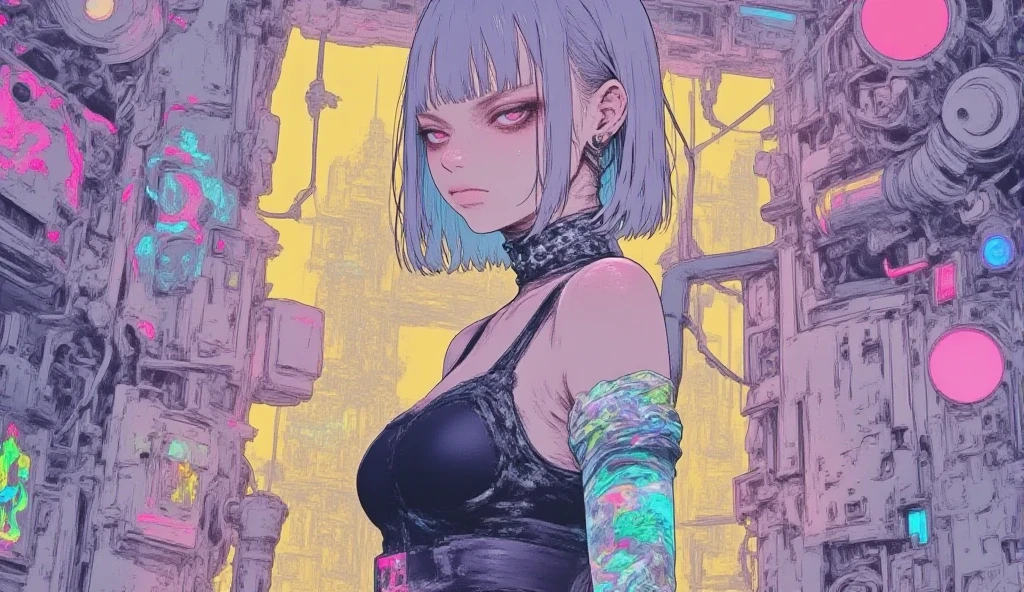 anime girl with blue hair and piercings on a city street, digital cyberpunk anime art, anime style 4 k, digital cyberpunk - anime art, anime style. 8k, cyberpunk anime girl, anime cyberpunk art, cyberpunk anime art, anime styled digital art, female cyberpunk anime girl, cyberpunk art style, modern cyberpunk anime, digital anime illustration