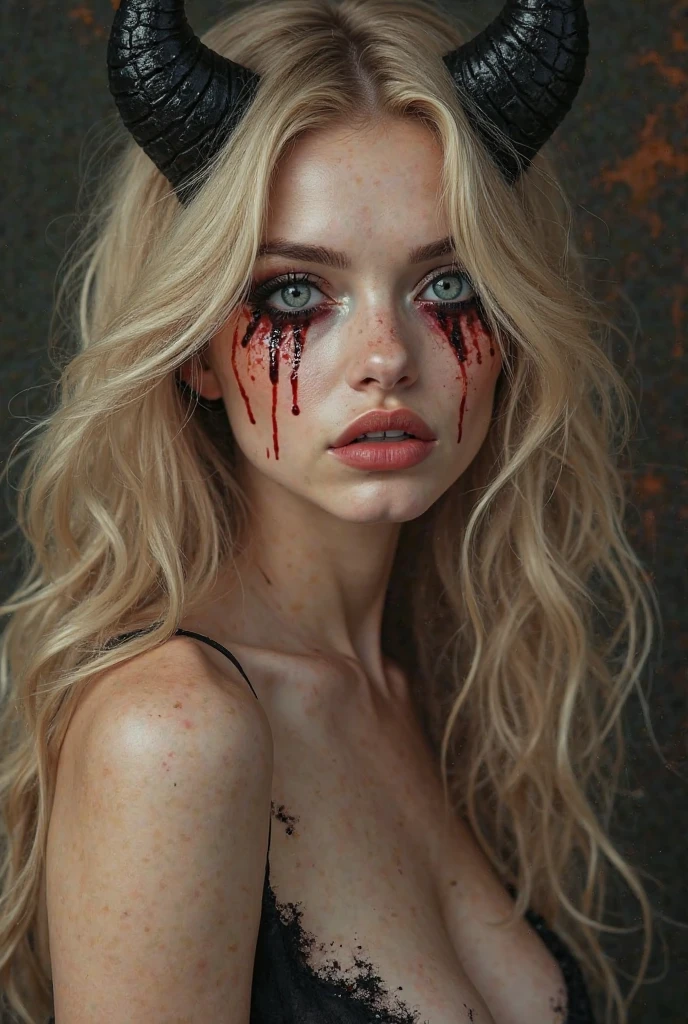 Photographic,"cinematic photo {a beautiful BLOND woman decorates her beautiful face with mud and roses, the background is dark and dark gruesome grotesque . 35mm photograph, film, bokeh, professional, 4k, highly detailed"