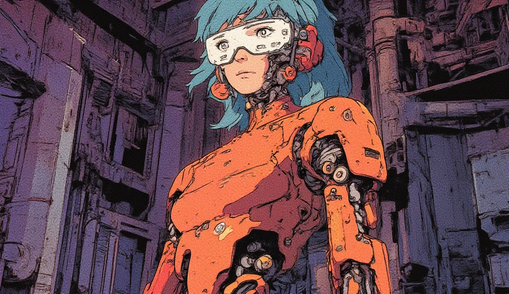 80’s Anime style robot made from Tank Parts. in the style of 90's vintage anime, surrealism, akira. anime line art.