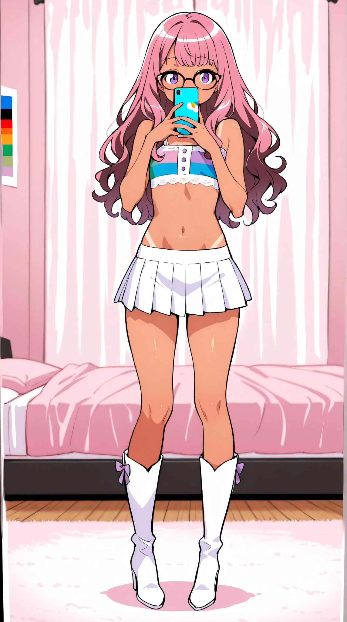 1990s (style) 1980s (style) retro artstyle, One teen girl, young Ariana Grande, dark_skin, brown_hair, ponytail, pubic_hair, small breasts, sweatin, wet body, sit in the toilet, shortskirt,wet pussy, NSFW