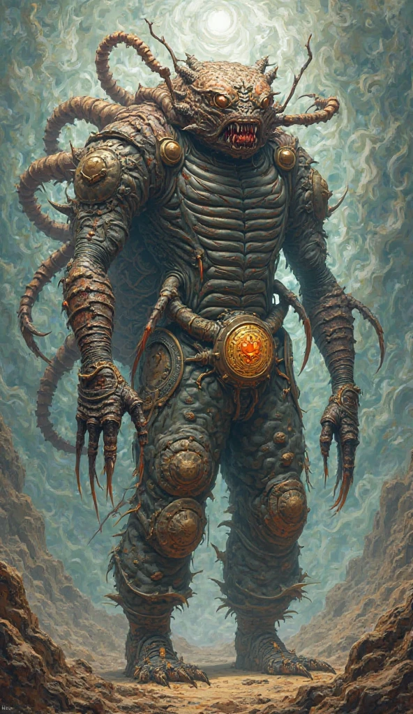(futuristic poster) Medieval art necronomicon monster