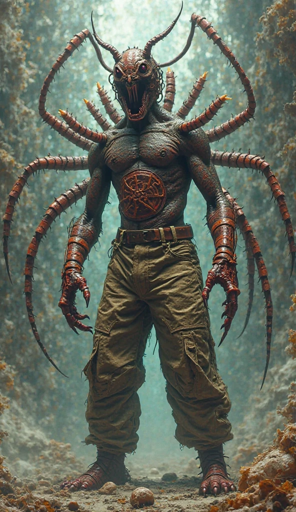 realistic, masterpiece, best quality, cinematic, dynamic lighting, soft shadow, detailed background, photography, depth of field, intricate, detailed face, subsurface scattering, realistic eyes, muscular, manly, photo of a handsome (canadian man), tentacle4rmor, wearing (tentacle) shirt, surreal, pants, outdoors, brown eyes,