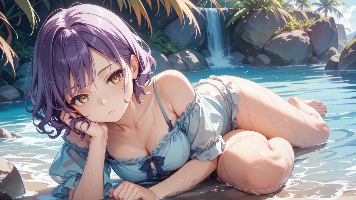 Bambietta from bleach, Black hair, Deep purple eyes, masterpiece, hat,