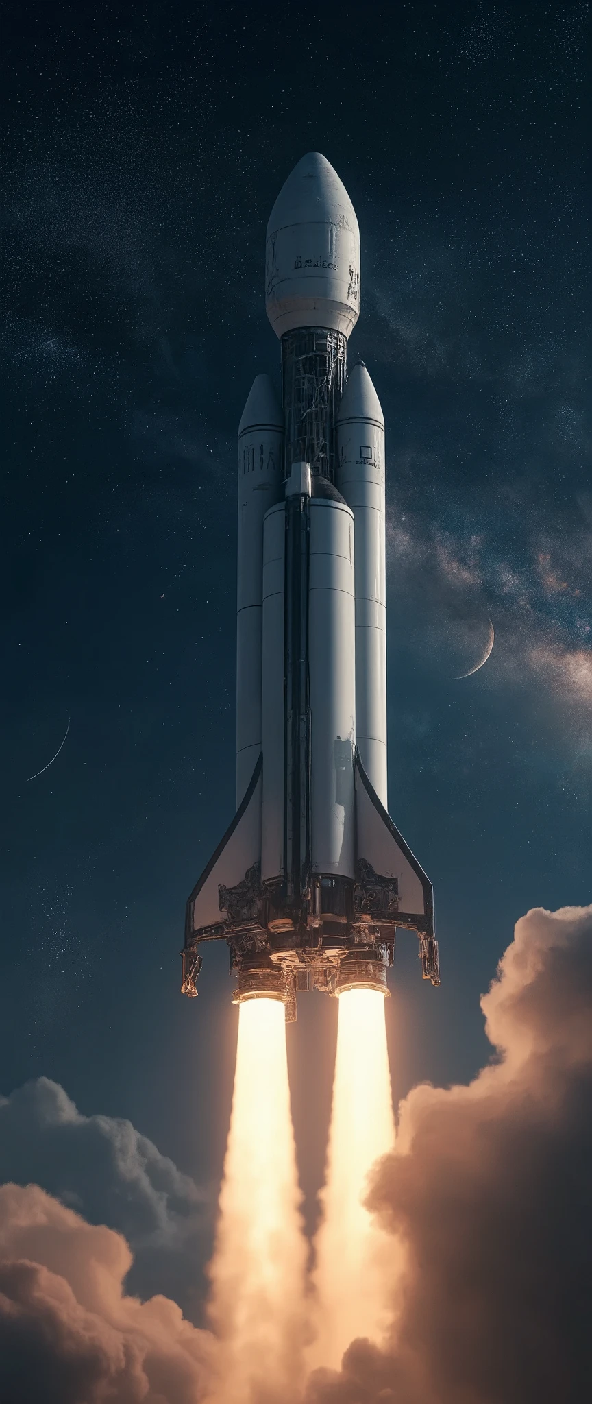 最High Quality、High Quality、Spaceship SpaceX Rocket Crossing the Moon、Night Sky High Definition 8k Wallpaper、View of Earth's Atmosphere in Outer Space、Star and Moon Details、Photorealistic Orientation y、Highly Detailed Atmospheric Scenery、complicated、high detail、nebula、solar system、Cosmic rays、SpaceX Space Rocket。