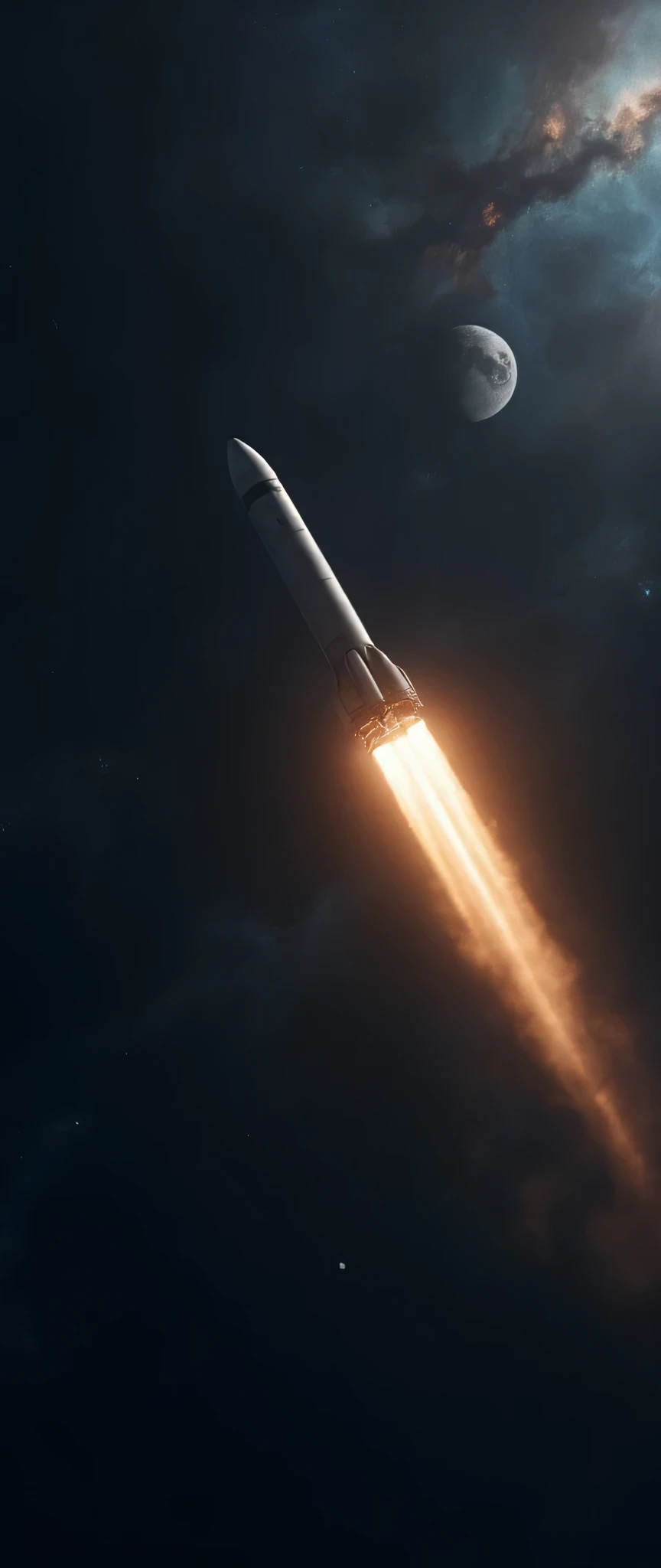 最High Quality、High Quality、Spaceship SpaceX Rocket Crossing the Moon、Night Sky High Definition 8k Wallpaper、View of Earth's Atmosphere in Outer Space、Star and Moon Details、Photorealistic Orientation y、Highly Detailed Atmospheric Scenery、complicated、high detail、nebula、solar system、Cosmic rays、SpaceX Space Rocket。
