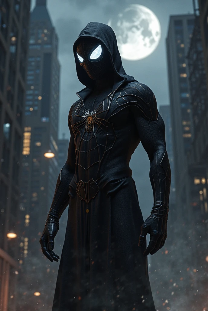 (extremely detailed 8k wallpaper), a medium shot photo of cyberpunk scary Grim dressed as Spiderman and batman mixed as one character in an armour made of Crystallic metal from marvel, cyberpunk theme, intricate, high detail, dramatic, good lighting, neon lights in the background