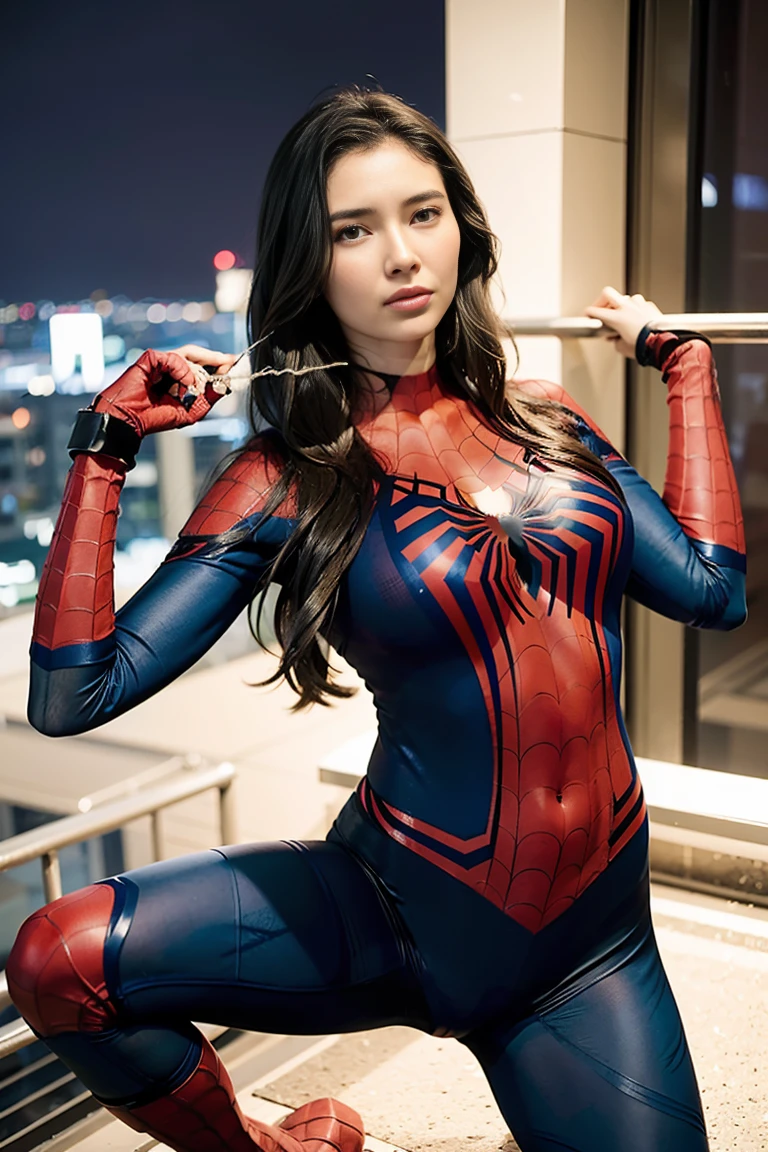 （Wear Female Spider-Man_cosplay_Outfit:1.1），Girl standing on the desert floor，A very large Egyptian pyramid（Red and blue double black：1.3），4K，A high resolution，tmasterpiece，Best quality at best，heads：1.3，（（Hasselblad photograp）），finelydetailedskin, sharp fokus, (light),  softlighting, dynamic angle, [:(detail in face:1.2):0.2], middlebreast, takeout,A desert，Endless desert，Realiy，