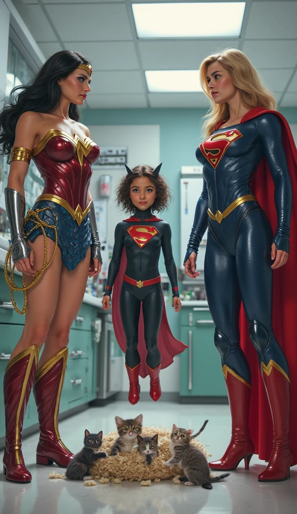 No background、Next to Supergirl is an elementary school boy.、(((Beautiful Short Hair)))、(((Beautiful legs in black tights.)))、(((Legally express the beauty of your smile)))、((((Make the most of your original images)))、(((体にぴったりフィットするSupergirl Costume)))、(((Supergirl Costume)))、(((short and beautiful hair)))、(((suffering)))、(((Please wear black tights....、Wear red boots)))、((Best image quality、8k))、((Highest quality、8k、masterpiece:1.3))、(((Preserve background )))、Sharp focus:1.2、Beautiful woman with perfect figure:1.4、Slim Abs:1.2、Wet body:1.5、Highly detailed face and skin texture、8k