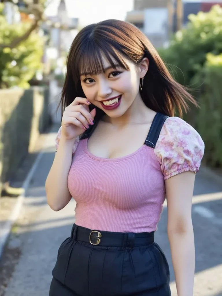 1 Japanese girl、Pink short-sleeved off-the-shoulder tight knit with a loose chest、black pleated mini skirt、Big Breasts、Bob Hair、Brown Hair、Slim body、((squatting with bent knees、I can see her toned thighs、The legs are tightly closed))、Shibuya cityscape、Outdoor、Smiling、Beautiful face、Detailed Background、((Anatomically correct、Accurate Face、Accurate limbs、Accurate 5-finger))、masterpiece、Highest quality、8k、Photorealistic quality、((True Face、View from the bottom))、