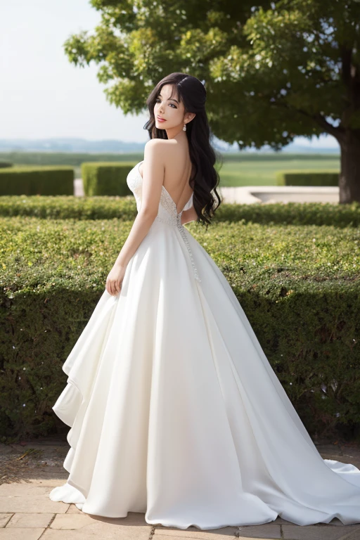 The most beautiful rose bush imaginable and incredibly elegant young woman, Brilliantly put together, Superbly composed、Wearing a dazzling amazing dress. In a fantastic night dreamy garden. (​masterpiece) (Better Quality)