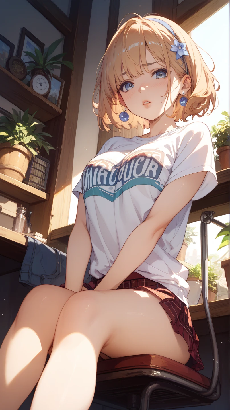 1girl, solo, detailed face, , , long hair,,,outdoor,standing,looking viewer,side ponytail,small breasts,,(((,gyaru))),nsfw,,,,grin,earring,camisole,denim short,navel
