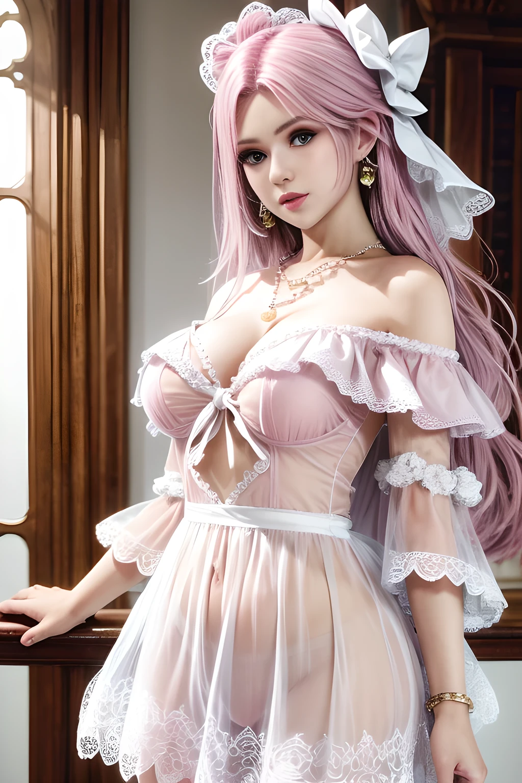 shot from afar,1 girl,Vampires, Elise,(in wedding dresses, bridal gown),((coffeehouse)),jewely,Tattooed with,Redlip,(Glossy glossy skin),鎖骨,Charming cleavage,(tmasterpiece:1.5), (Best quality at best:1.35),(Realistis:1.4), detailed,8K,computer graphics image processing,detailed头发,,Expressive eyes, s the perfect face, real fingers,depth of fields,Similar colors,a warm color palette,softlighting,low-contrast,(Bright color contrast composition),Desaturate Hue,