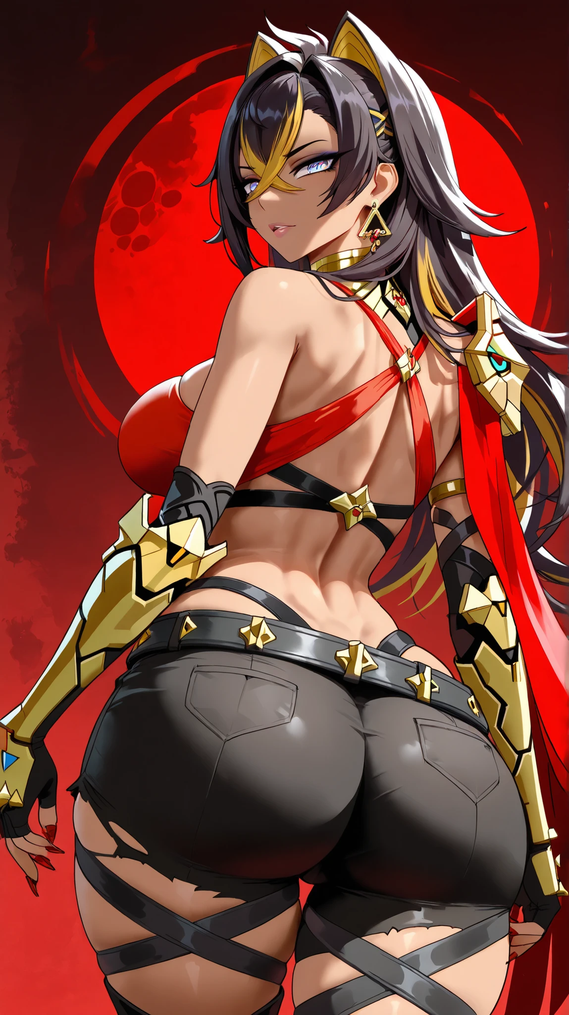 a female ninja warrior with long red hair in a ponytail, beautiful detailed eyes, beautiful detailed lips, extremely detailed face and body, large breasts, thick thighs, Red Ninja Costume, holding a fan, surrounded by hellfire flames, intricate ninja poses, highly detailed, 8K, photorealistic, masterpiece, studio lighting, vibrant colors, dramatic lighting ((Mai Shiranui、Garou Legend、ponytail、Big Breasts、Butt、Nipples、Forehead、Red Costume、fan、flame of hell、Ninja、Kunoichi、Thighs))