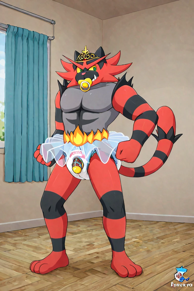 Furry drawing incineroar dressed full Tutu ballerina and diaper - SeaArt AI