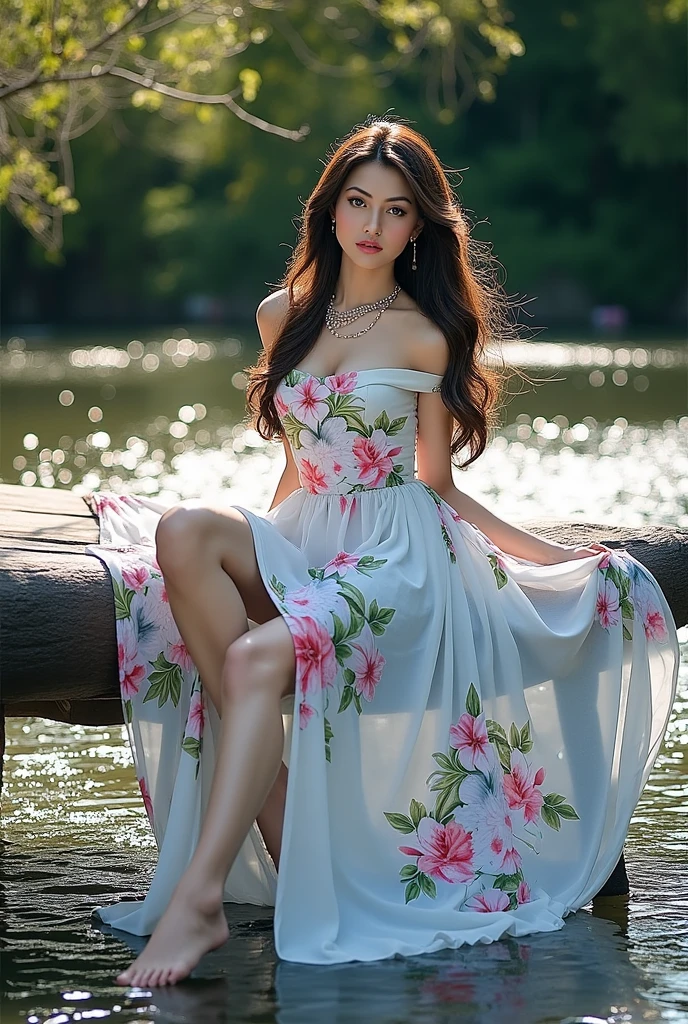 brunette with hot, perfect body, Rebecca, cherry red lipstick, 64k, makeup, full body, top-quality, hightquality, Extreme Detail Photography, Eye for extreme detail, masterpiece, 16k, 8k, 4K, HD, UHD, Summer in the Mountains, a beautiful woman, posing for a picture, looking aroused, she is wearing a tight summer dress,stockings,red lips, sunhat with a flower, depth of field, bokeh, close up shot of her face and cleavage from the side, Brunette Blue Eyes Rebecca, full body view --auto --s2