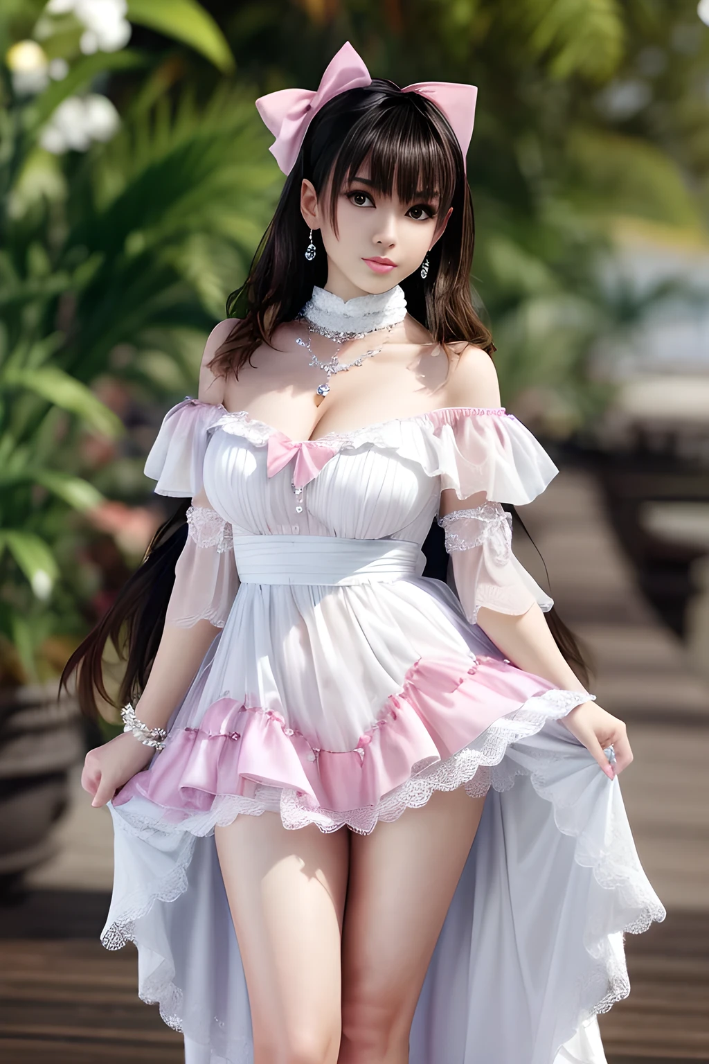 Official Art, Extremely detailed, beautiful and aesthetic, beautiful, masterpiece, best quality, (ztwist, mandalas, Tangled, twist), 8K,((Focus on the thighs)),Looking at the audience,High resolution whole body, light, Divine Light,Huge file size,Goddess of the Storm,(Lolita mini dress:1.5), At the top of a huge canyon, (it's very windy), Hair color similar to wind and lightning, nude, Naked chest, No top, show off , Storm Vortex Pendant, Lightning earrings, heavily clouded,Like a storm, A shocking scene,Thunder and lightning spread across the sky,
