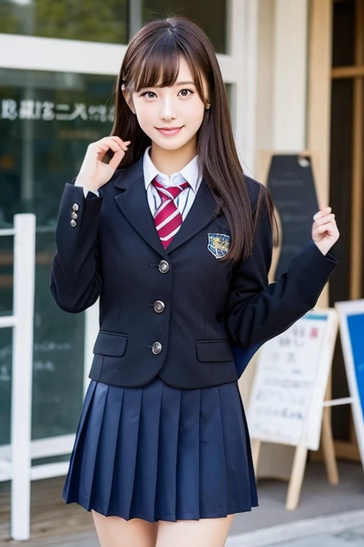 high school girl　Black Uniform　A luxury brand model with a slightly luxurious feel